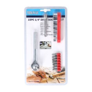 Toolplus 15-Piece Drive Socket Set Silver and Red 1/4inch Toolplus 15-Piece Drive Socket Set Silver and Red 1/4inch
